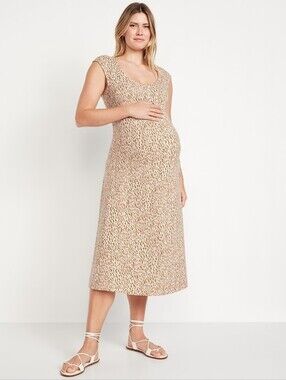 Old Navy Cheetah Print Maternity Fit And Flare Scoop Neck Midi Dress Size Small
